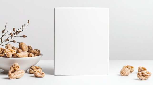 Classic cereal box with a blank white surface, standing upright on a seamless white background