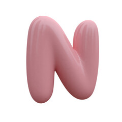 Pink bubble font. Inflated alphabet 3D ballon letters and numbers. Vector set. Vector illustration