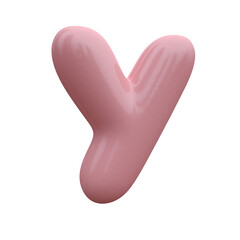 Pink bubble font. Inflated alphabet 3D ballon letters and numbers. Vector set. Vector illustration