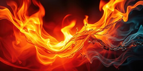 Abstract fiery liquid and smoke swirls, a dynamic interplay of contrasting elements.