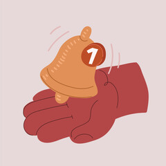 Cartoon vector illustration of a hand holding a notification bell, symbolizing alerts, reminders, and notifications.