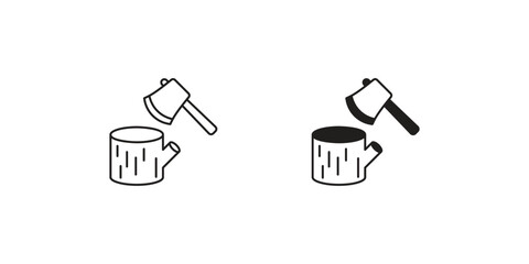 Wood axe set icon with white background vector stock illustration