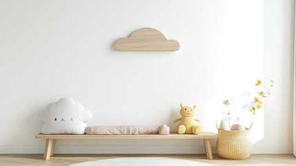 A playful children's room featuring a mock-up wall design.