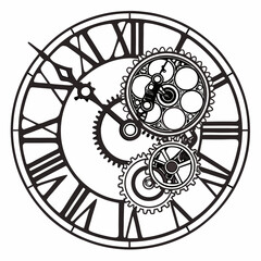 Steampunk Christmas clock Clipart, Steampunk Christmas clock Black silhouette