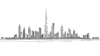 Fototapeta premium Artistic representation of Dubai's landmarks in one stroke 