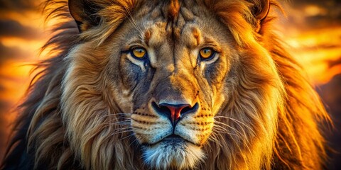 Naklejka premium Macro Photography: Feline Majesty, Artistic Lion Close-Up, Detailed Fur, Wildlife Art, Nature Photography