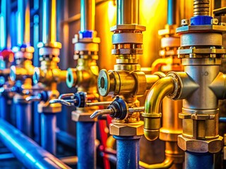 Fototapeta premium Macro Photography: Gas Water Heater Pipeline Detail - Close-up Images of Gas Lines & Appliance Connections
