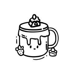hand drawn illustration of a cup of coffee with cute face
