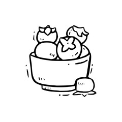 a line art drawing of a bowl of tomatoes