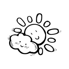 a line art cartoon drawing of  funny cloud  icon