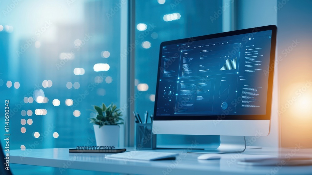 Aufkleber modern workspace with high-tech computer displaying trendy data visualizations and analytics metrics