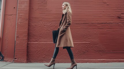 Elegant fashion design showcase featuring mocha mousse inspiration on urban streets modern aesthetic street view