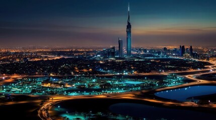 Fototapeta premium Stunning night view of Saudi Arabia's skyline.