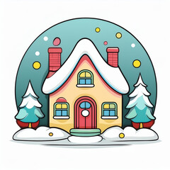 Snowy Christmas House in Winter Scene