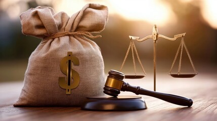 Symbolism of monetary power in the judicial system.