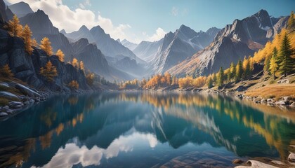 Panoramic view of a serene lake in the mountains , reflection, scenery