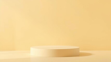 Cream-colored cylindrical pedestal against a pale yellow backdrop, ideal for product display or minimalist design presentations.