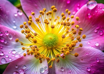 Obraz premium Macro Photography: Stunning Close-up of Dog Rose Flower, Wild Rose, Rosa canina, Detailed Petals, Nature, Botany, Bloom, Floral Macro, High Resolution Image