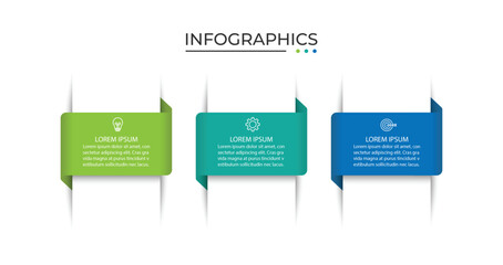 Design template for vector infographic labels with icons and 3 options or steps.