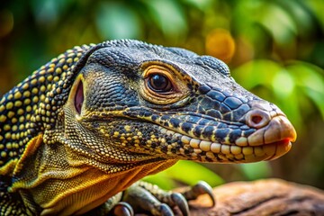 Fototapeta premium Macro Photography: Thailand Water Monitor Lizard Close-Up - Detailed Scales & Eyes