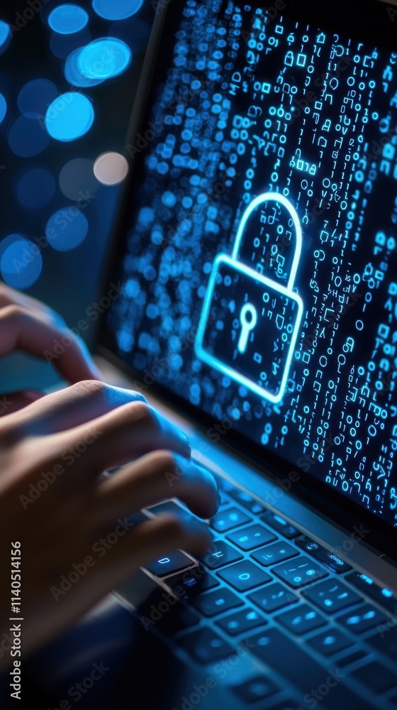 Aufkleber secure online data protection concept with laptop displaying lock symbol and binary code, emphasizin