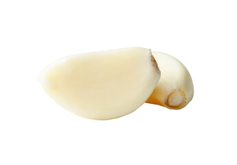 Side view of peeled garlic cloves in stack isolated  with clipping path in png file format