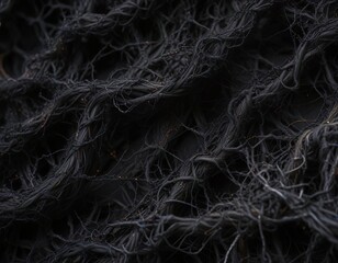Dark velvet texture with intricate network of black fibers, mysterious depth, black abstract velvet texture