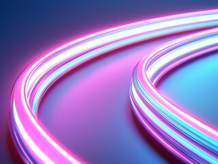 A vibrant display of glowing neon tubes in pink and blue, artistically arranged against a smooth background, creating a dynamic and modern aesthetic.