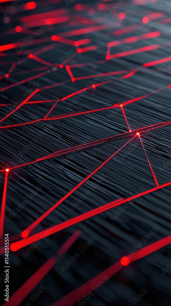 Poster abstract red laser lines on a dark background create a dynamic and modern visual representation, ide