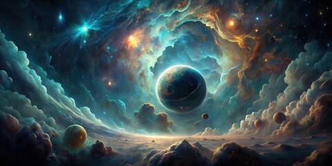Surrealistic nebula background with eerie presence