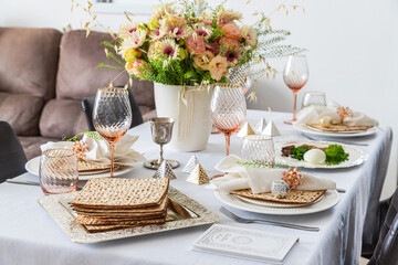 Table served for Passover Seder - Pesach.	