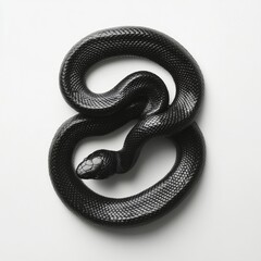 Obraz premium Black snake coiling elegantly on a plain white surface capturing attention and intrigue