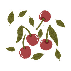 set of cherries with leaves