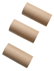 Top view set of tissue paper cores or napkin in strange shape after use in toilet or restroom isolated on white background with clipping path
