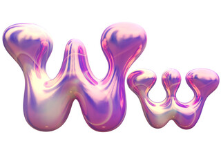 Purple blue plastic 3D balloon bubble letter W, latex glossy texture