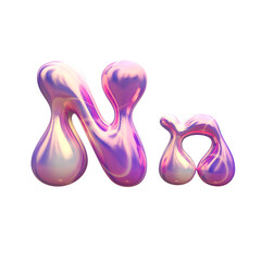 Purple blue plastic 3D balloon bubble letter N, latex glossy texture