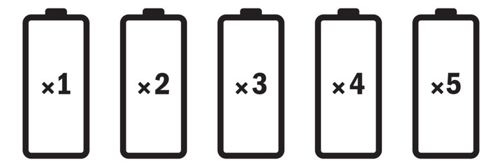 Battery icon set. Battery Full charge indicator or low charge sign. Level battery Energy powerfully full. Vector illustration of battery icon isolated on white background.