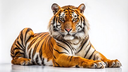 Obraz premium Majestic Bengal Tiger Sitting, Isolated Wildlife Photo, Big Cat Portrait, Solitary Tiger Image, Wild Animal Photography