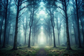 Fototapeta premium Spooky fog shrouds mystery in the forest