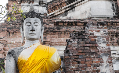 buddha in Ayutthaya Historical Park , Thailand. history temple and peaceful center of mind of people concept.