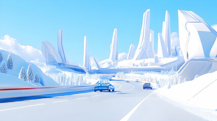 Futuristic Winter Highway Illustration
