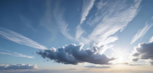 Obraz premium wispy blue cirrus clouds against a radiant white sky, lacy, intricate