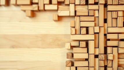 Abstract Wooden Block Composition on Light Wood Surface