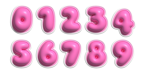 3D pink chubby alphabet vector set. Realistic speech bubble, heart shaped, flower, star, duck elements. Number cute collection 
