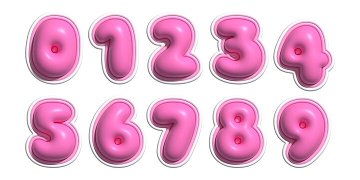 3D pink chubby alphabet vector set. Realistic speech bubble, heart shaped, flower, star, duck elements. Number cute collection  - Powered by Adobe
