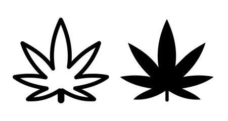 Cannabis leaf Icons pack in outlined and flat versions