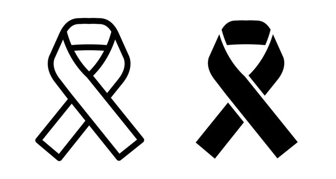 Cancer ribbon Icons pack in outlined and flat versions