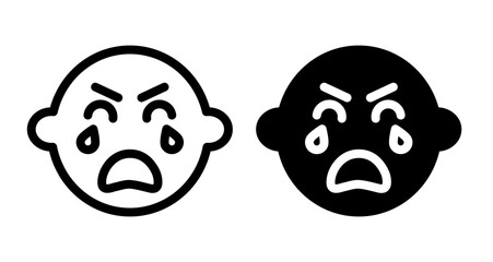Crying baby Icons pack in outlined and flat versions
