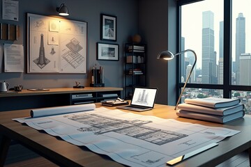 Fototapeta premium Blueprints and Drafting Tools