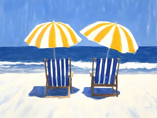 Beach Chairs and Umbrellas Illustration